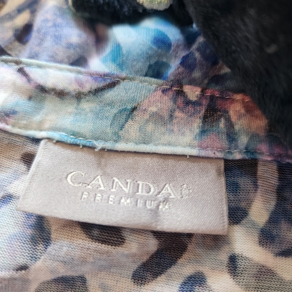 C&A Canda Premium Blue Green Blouse Sheer Lightweight Colorful 3/4 sleeves tab - Picture 12 of 15